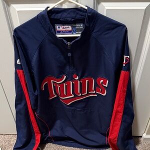🔥Vintage Majestic Navy and Red Twins Jacket 3/4 zip
